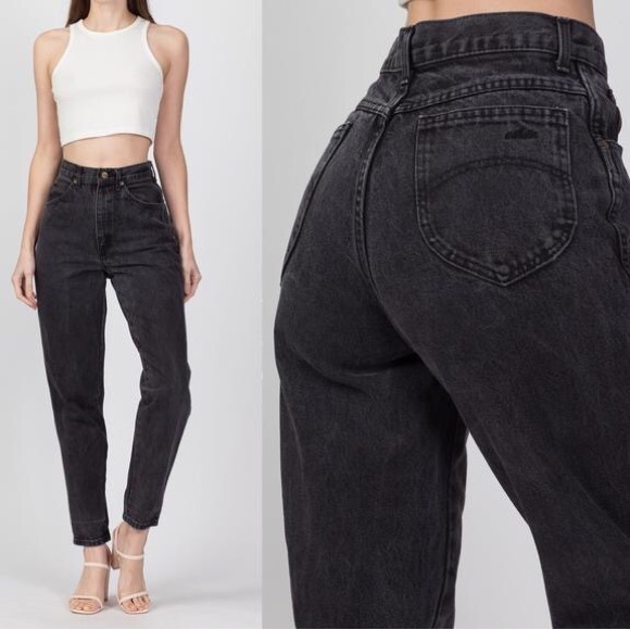 Vintage Chic high waisted tapered leg cotton “mom jeans” 🖤❤️ washed black - Picture 4 of 15